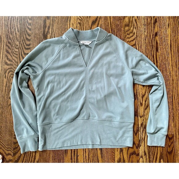Athleta Women’s Eastbound Knit Sweatshirt Size M Medium Green Cozy V Neck Cuffed - Picture 1 of 9